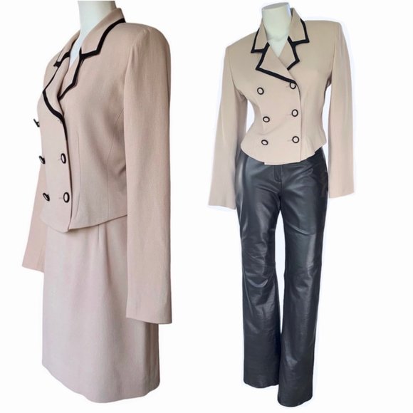Vintage fitted Double Breasted Blazer+Balloon Leg Trousers+Pencil Skirt Suit - Picture 4 of 8